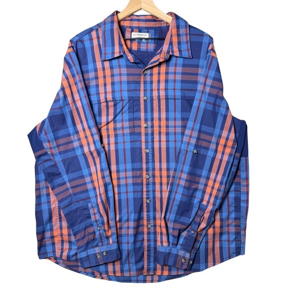 Magellan Outdoors Men Vented Fishing Shirt Classic Fit Blue Orange Plaid 2XL - Picture 1 of 14